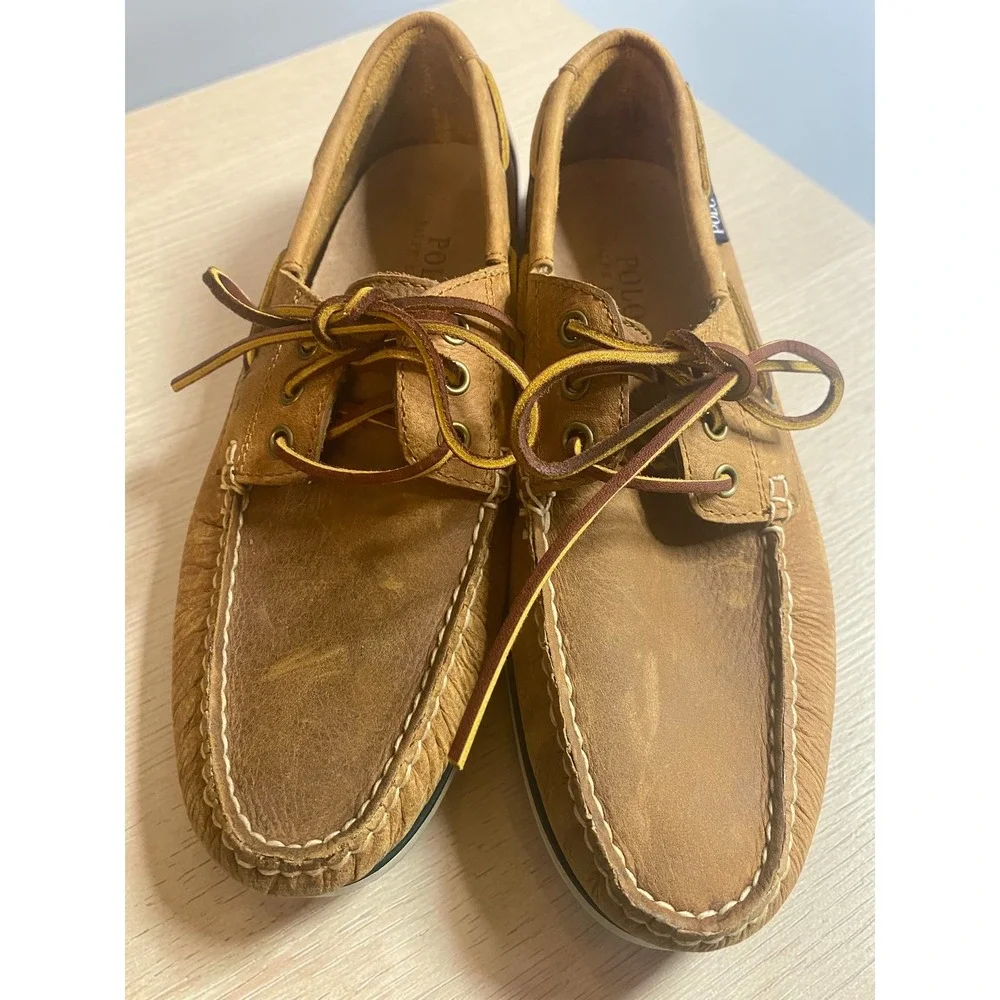 Polo Ralph Lauren Bienne Tan Leather Boat Shoes Men's 9.5D